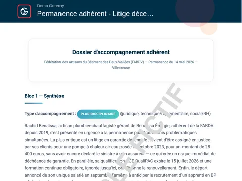 Aperçu du compte rendu « Accompagnement adhérent »