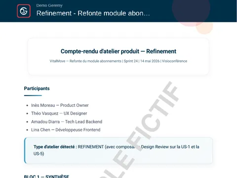 Aperçu du compte rendu « Atelier produit »