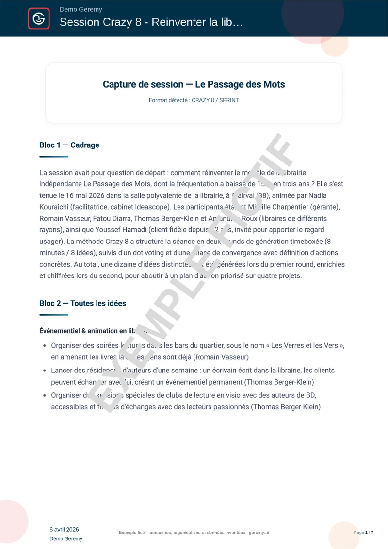 Première page du compte rendu « Brainstorming »