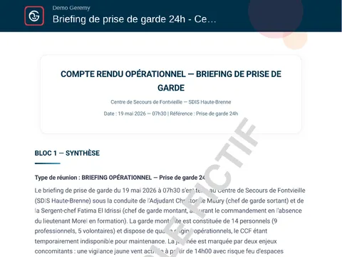 Aperçu du compte rendu « Briefing sécurité civile »