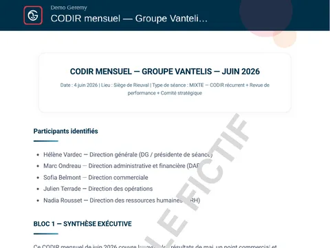 Aperçu du compte rendu « Comité de direction »