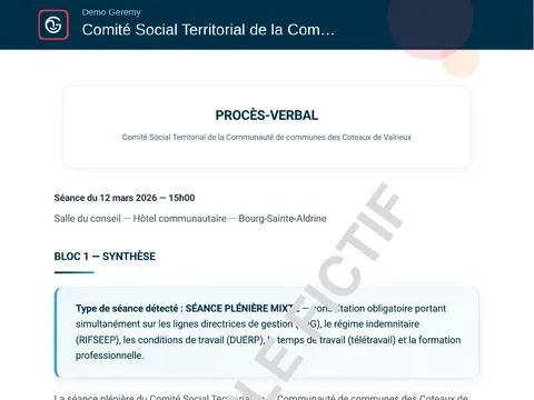 Aperçu du compte rendu « PV de comité social territorial »