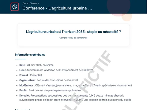 Aperçu du compte rendu « Conférence »