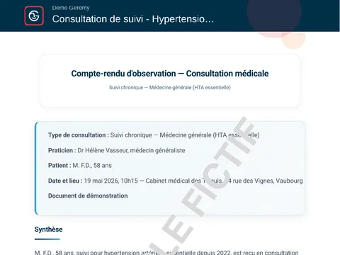 Aperçu du compte rendu « Consultation médicale »