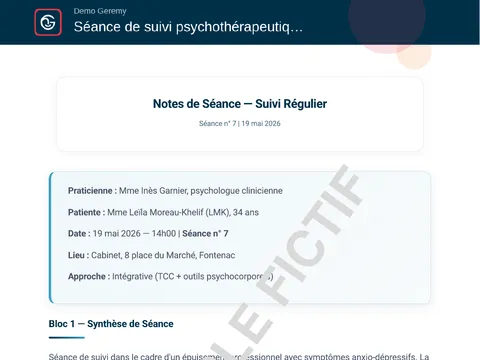 Aperçu du compte rendu « Consultation psychologue »
