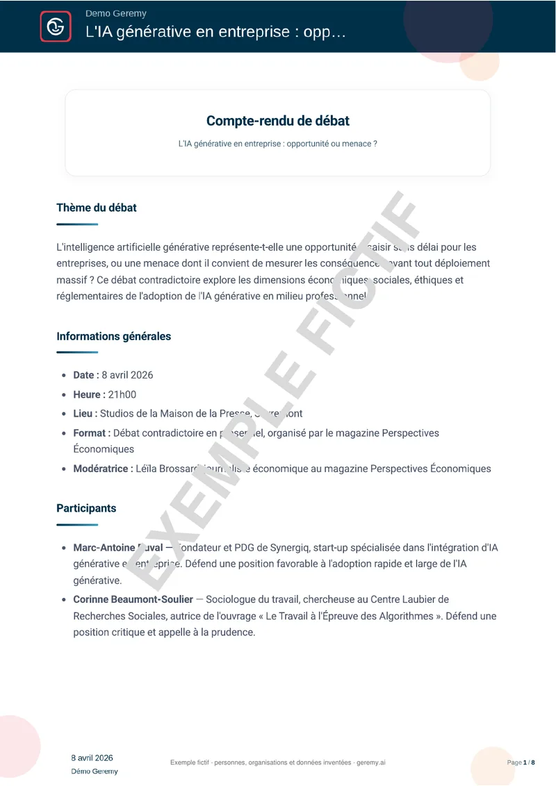 Première page du compte rendu « Débat »