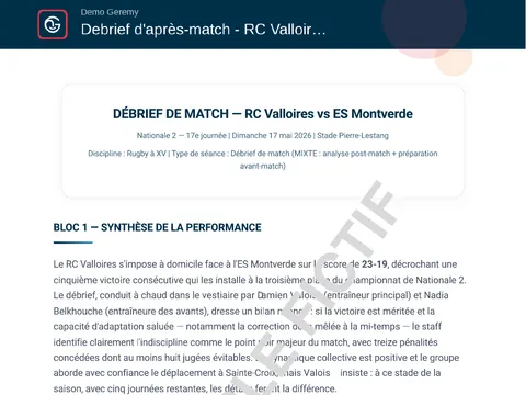 Aperçu du compte rendu « Debrief sportif »