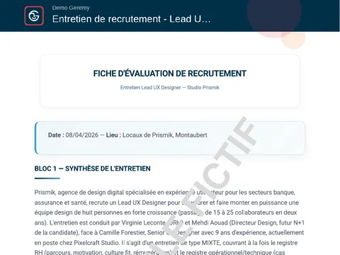 Aperçu du compte rendu « Entretien de recrutement »