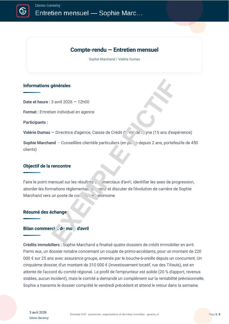 Première page du compte rendu « Entretien individuel »