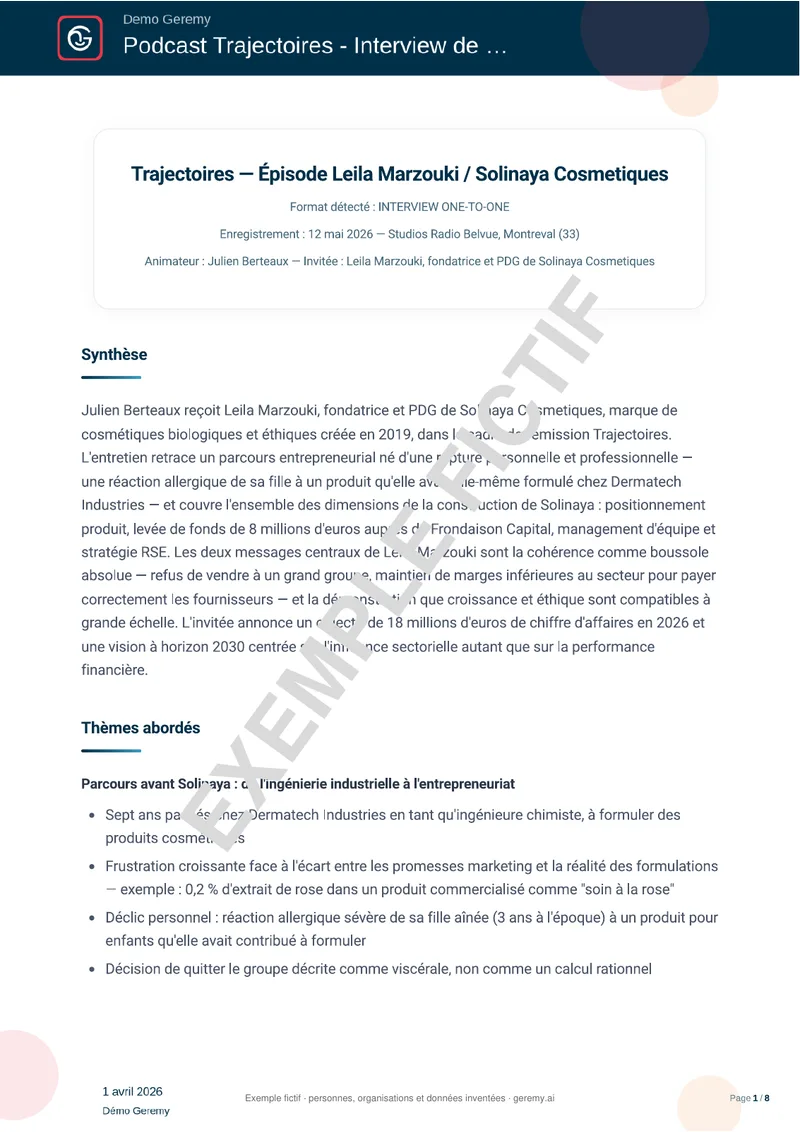 Première page du compte rendu « Interview »
