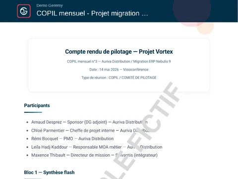 Aperçu du compte rendu « Pilotage de projet »