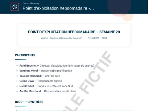 Aperçu du compte rendu « Pilotage logistique »