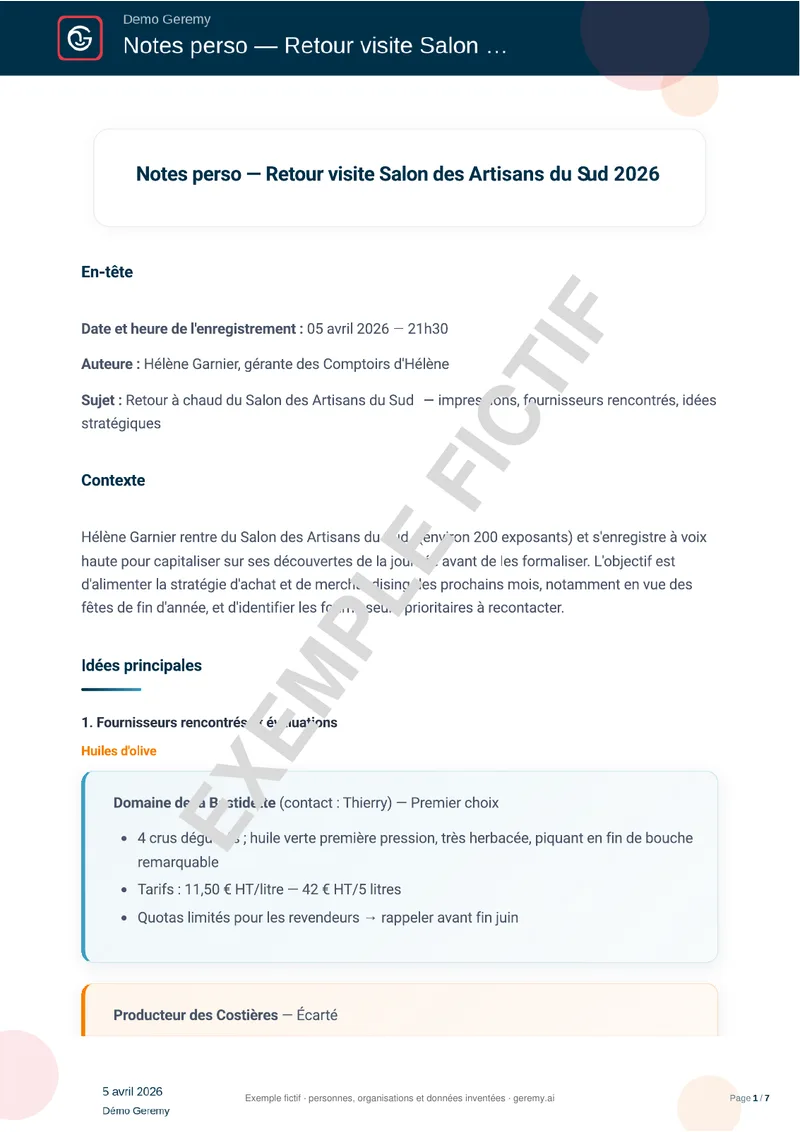 Première page du compte rendu « Prise de notes »