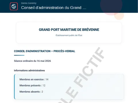 Aperçu du compte rendu « PV de CA d'établissement public »