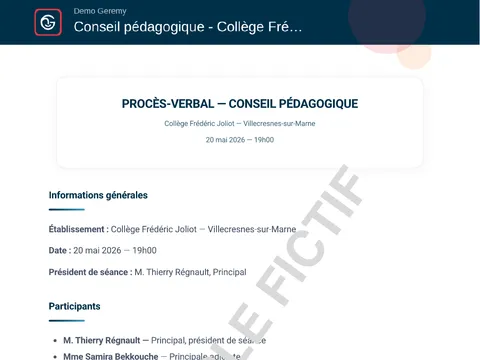 Aperçu du compte rendu « PV de conseil pédagogique »