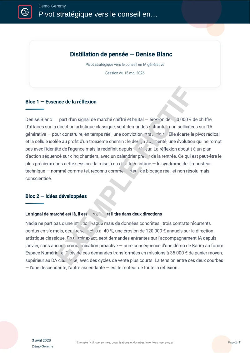 Première page du compte rendu « Réflexion · Développée »