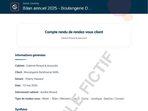 Aperçu du compte rendu « Rendez-vous client cabinet »