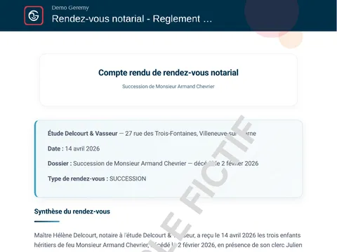 Aperçu du compte rendu « Rendez-vous notarial »
