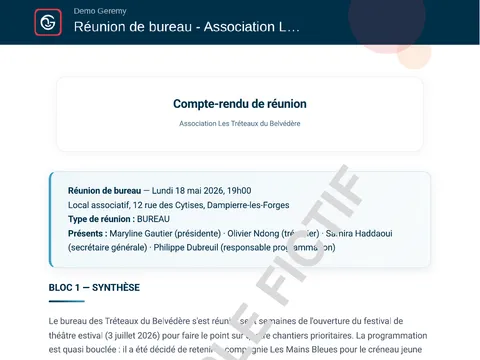 Aperçu du compte rendu « Réunion associative »