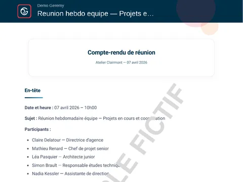 Aperçu du compte rendu « Réunion »