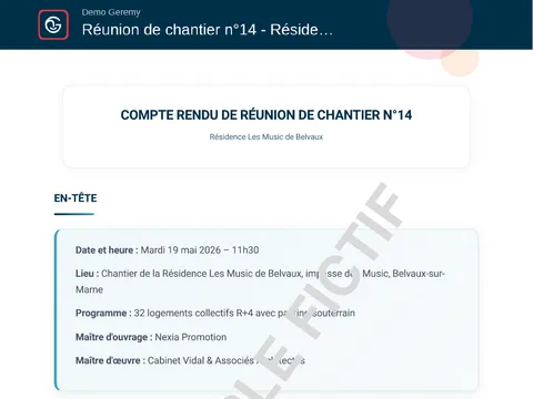 Aperçu du compte rendu « Réunion de chantier »