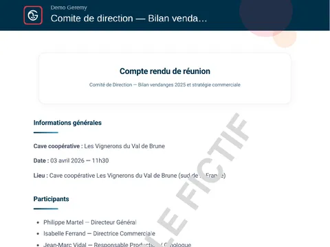 Aperçu du compte rendu « Réunion détaillée »