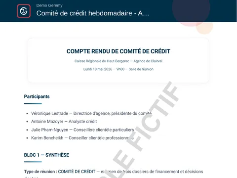 Aperçu du compte rendu « Réunion financière »