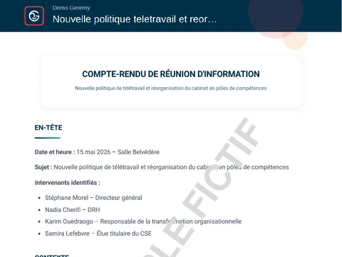 Aperçu du compte rendu « Réunion d'information »