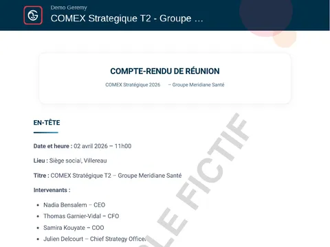 Aperçu du compte rendu « Réunion Premium »