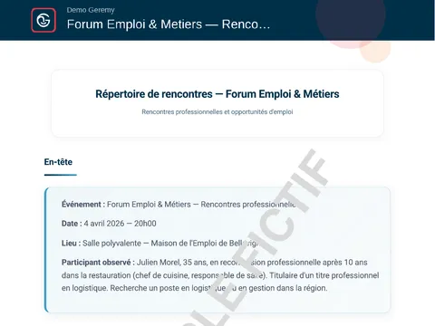 Aperçu du compte rendu « Speed Meeting »