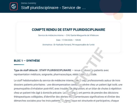 Aperçu du compte rendu « Staff médical »
