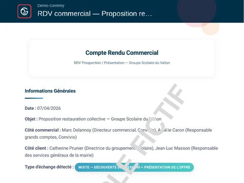 Aperçu du compte rendu « Suivi commercial »