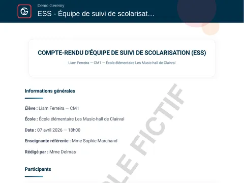 Aperçu du compte rendu « Suivi de scolarisation »