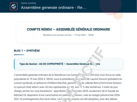 Aperçu du compte rendu « Suivi immobilier »