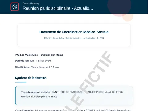 Aperçu du compte rendu « Synthèse médico-sociale »