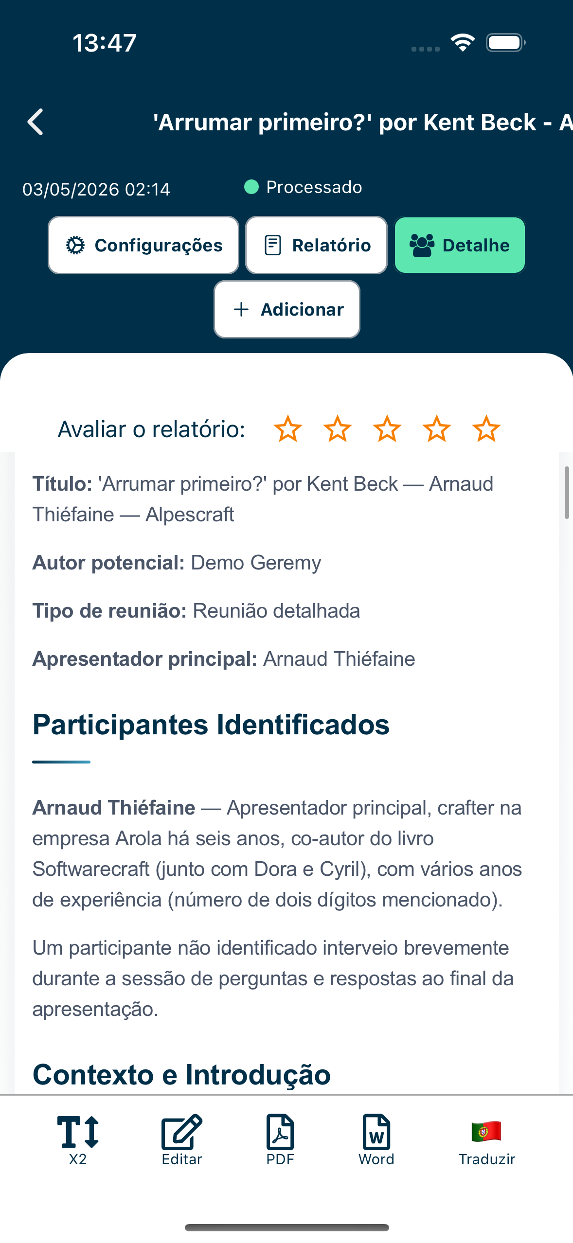 Aperçu de l’application Geremy